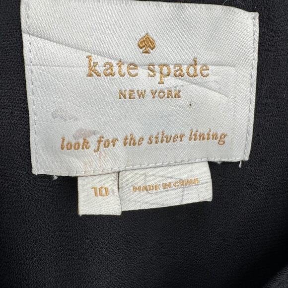 Kate Spade New York Black V Neck Flutter Sleeve Smocked Waist Midi Dress Size 10 - Picture 4 of 8